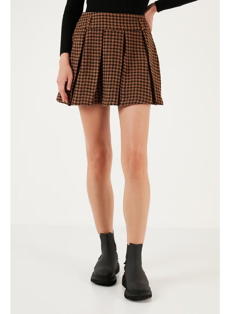 Lela Cotton Wool Blend Pleated Houndstooth Regular Fit Mini Shorts Skirt 611SR00028 - Image 3